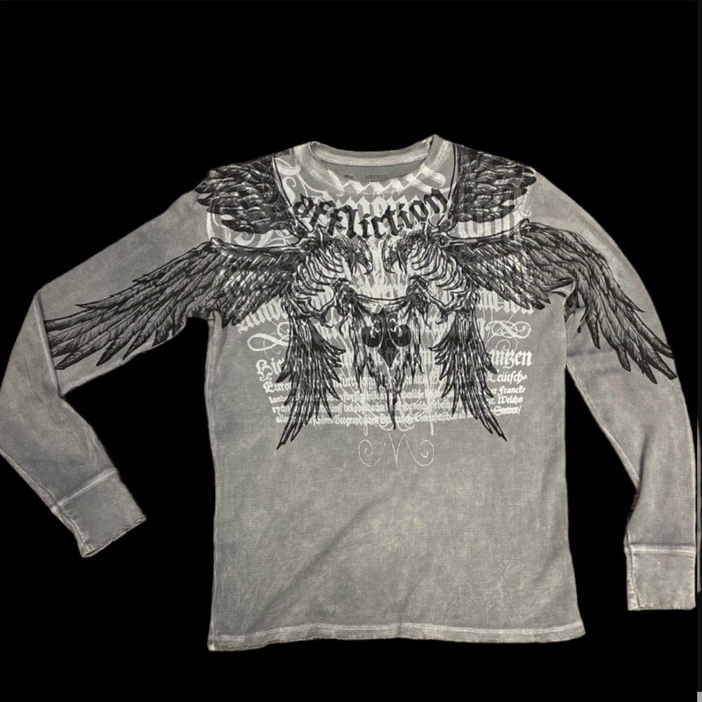 Rare Affliction Charcoal Winged Graphic Long Sleeve Tee
